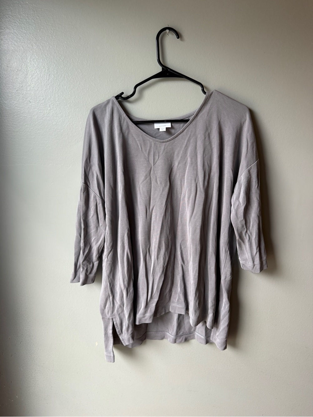 Pure Jill Gray Relaxed 3/4 Sleeve High Low Tunic Top Size M
